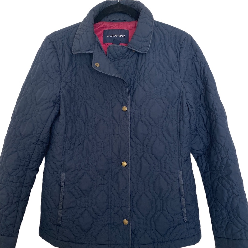 Land's End Navy Blue Quilted Look Coat